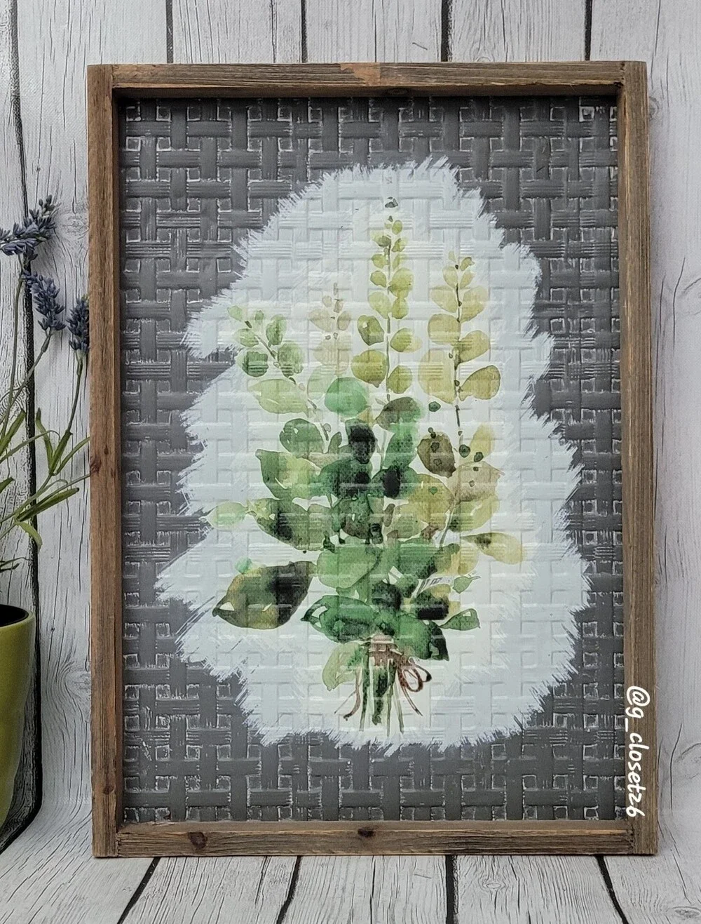 Galvanized Wood-framed  Eucalyptus Bouquet Wall Art